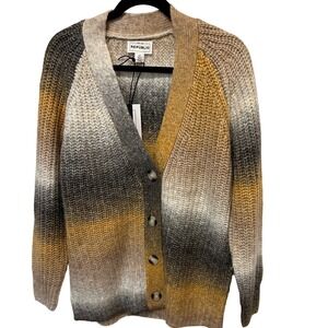 NWT For the Republic Ombre Cardigan Sweater Women SP Mustard Gray Wool Blend $78